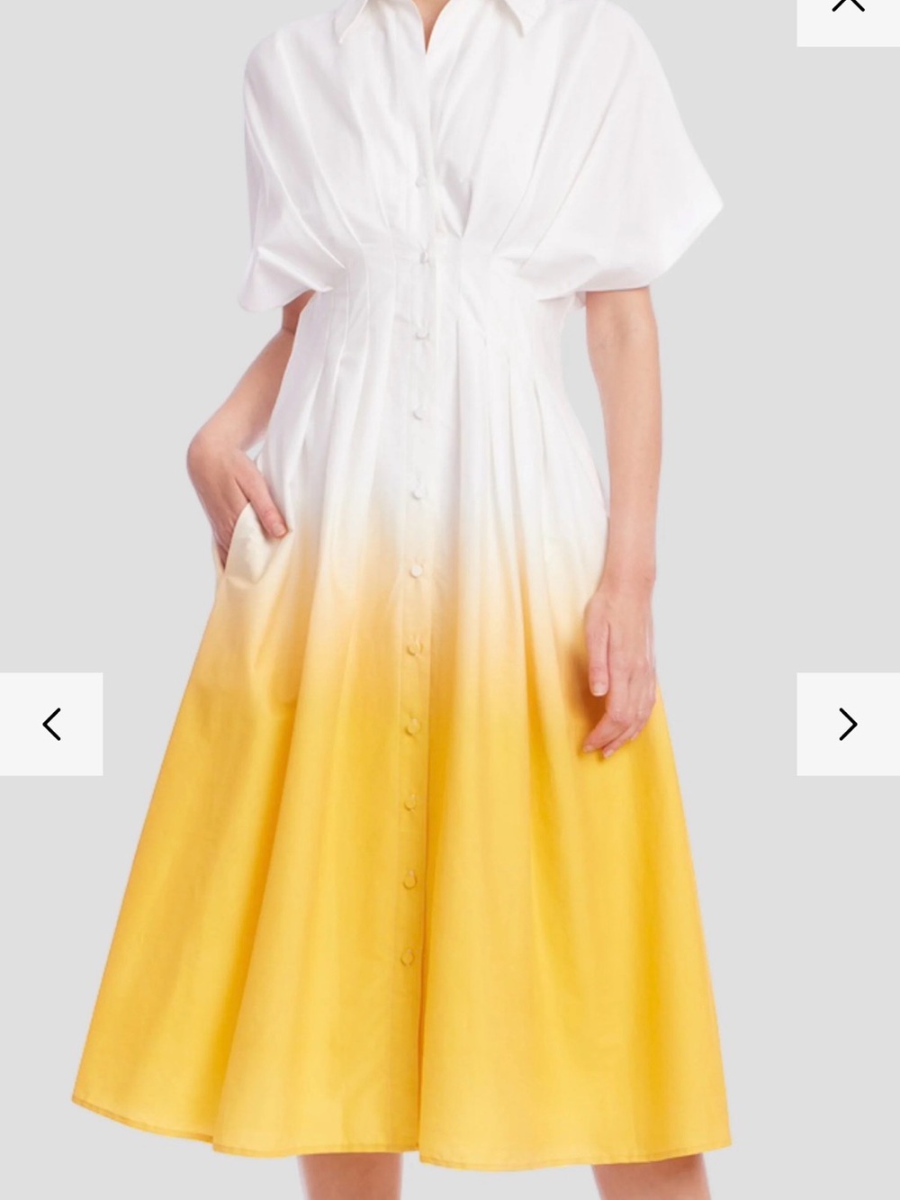 Badgley Mischka White-to-Yellow Ombre Button-Front Midi Dress